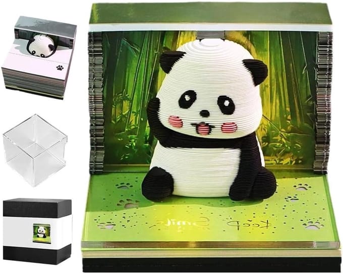 3D Notitieblok Panda - Afscheurkalender Panda - Bureau Decoratie - Creatieve Papiersculptuur - 10 x 10 x 5 cm - Multicolor