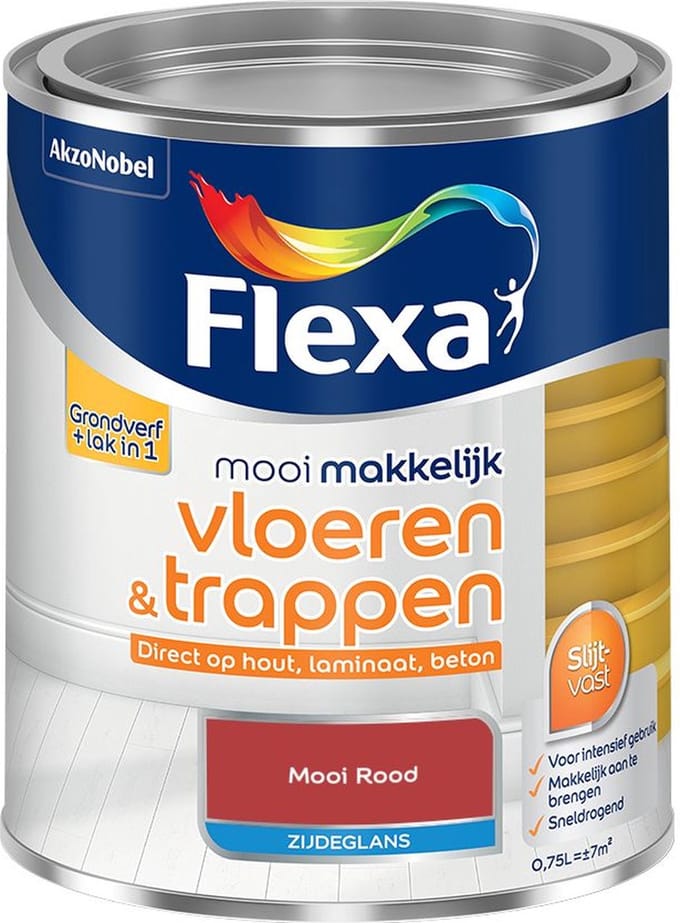 Flexa - Mooi Makkelijk Vloeren & Trappen Zijdeglans - Mooi Rood - Mengverf - 750 Ml
