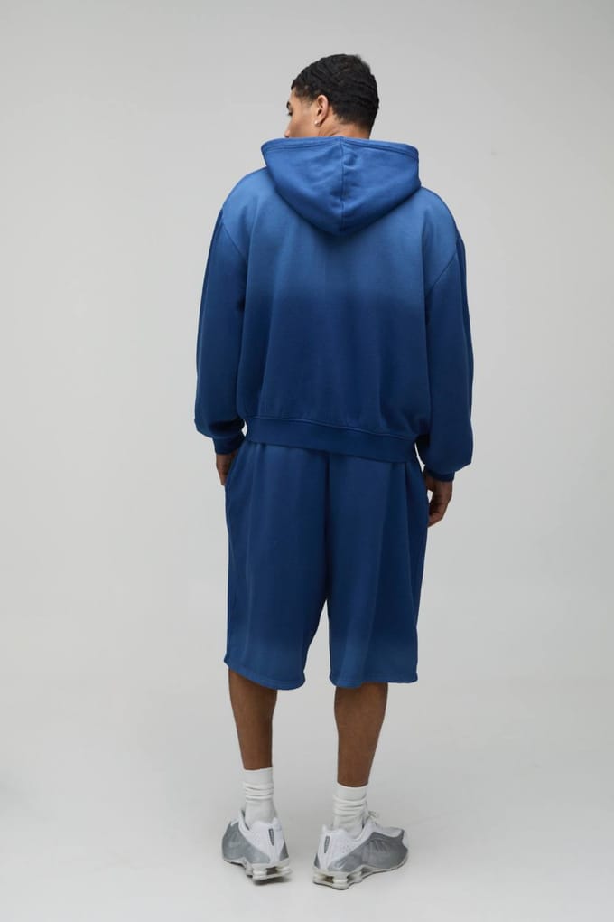 Oversized Boxy Ombré Washed M Star Zip-through Hooded Jort Trainingspak | Blue | Size Medium