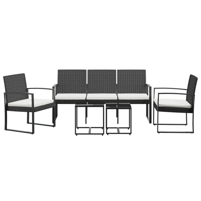 vidaXL - 5-delige - Tuinset - met - kussens - polypropeen - rattan - zwart
