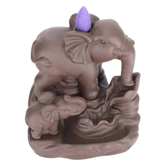 Brûleur d'encens à refoulement Forme d'éléphant Cascade Porte-encens d'aromathérapie Ornement Décoration gray
