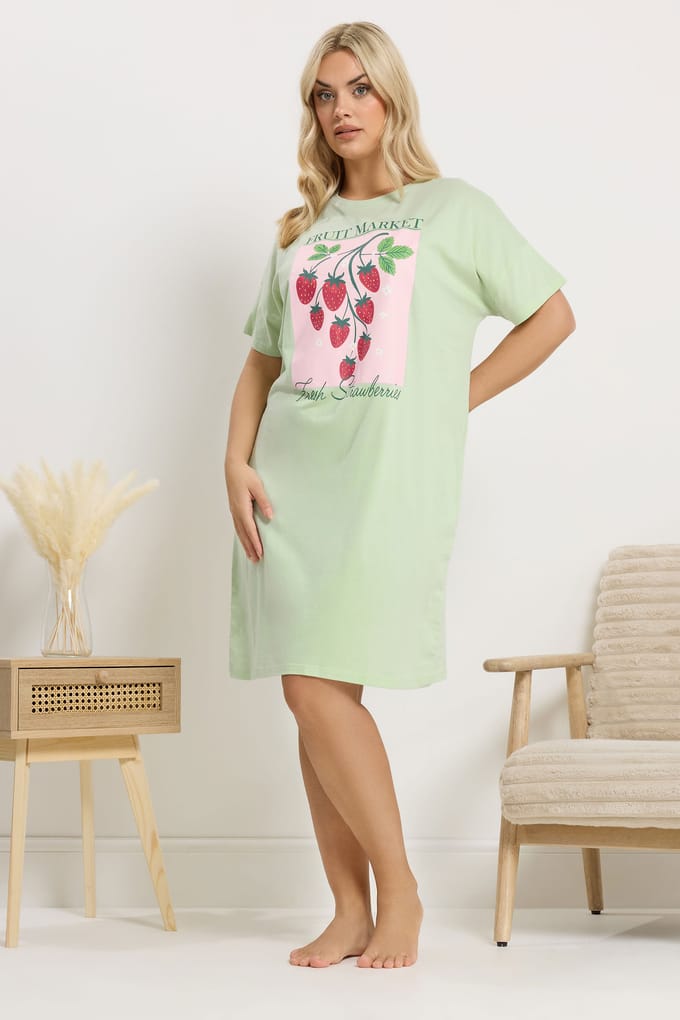 Yours Groen 'Fruit Market' Slaapshirt Nachthemd Size 46-48