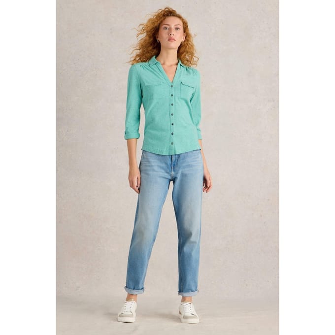 White Stuff Annie Pocket Jersey Shirt Bright Blue Maat: 20 | Longsleeves Outlet | Dames | Groen