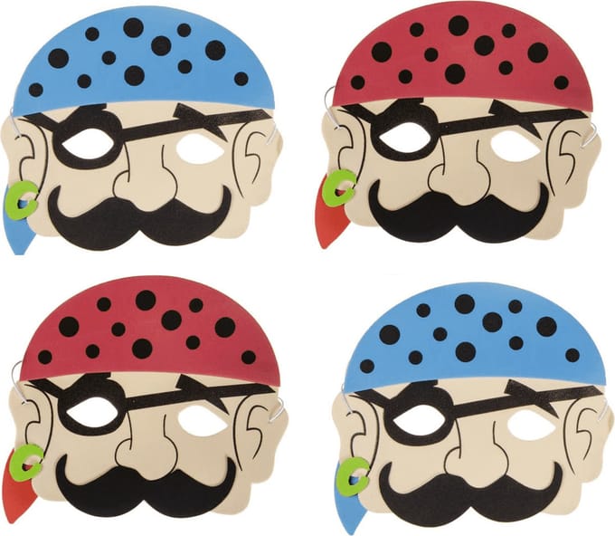 maskers piraat blauw en rood hoofdkapje 21 cm | 4 stuks