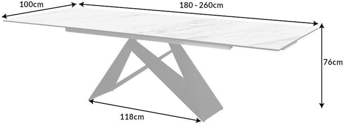 Uitschuifbare eettafel PROMETHEUS 180-220-260cm wit marmer keramiek gemaakt in Italie - 39562