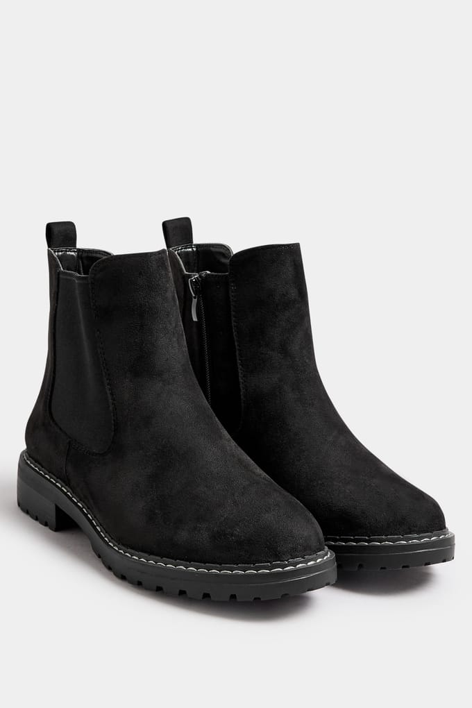 Yours Zwarte Chelsealaarzen Van Imitatiesuède Met Extra Brede Eeepasvormsize 39EEE