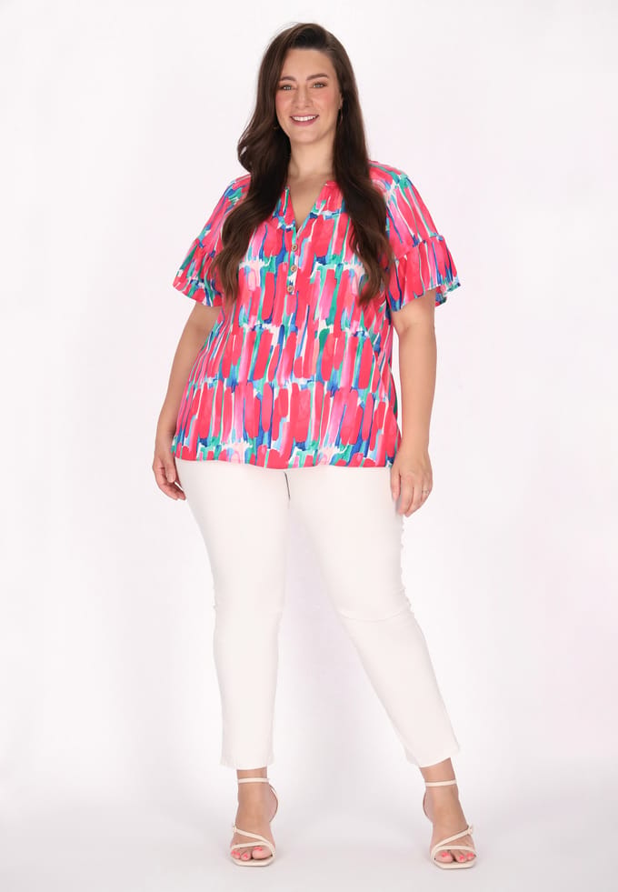 usha Grote maat blouse Dames roos
