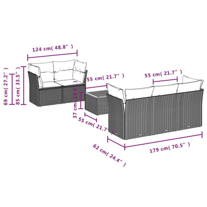vidaXL - 6-delige - Loungeset - met - kussens - poly - rattan - grijs