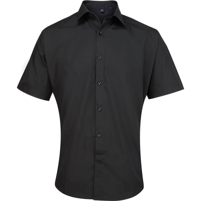 Premier Heren Supreme Heavy Poplin Short Sleeve Work Shirt (Zwart)