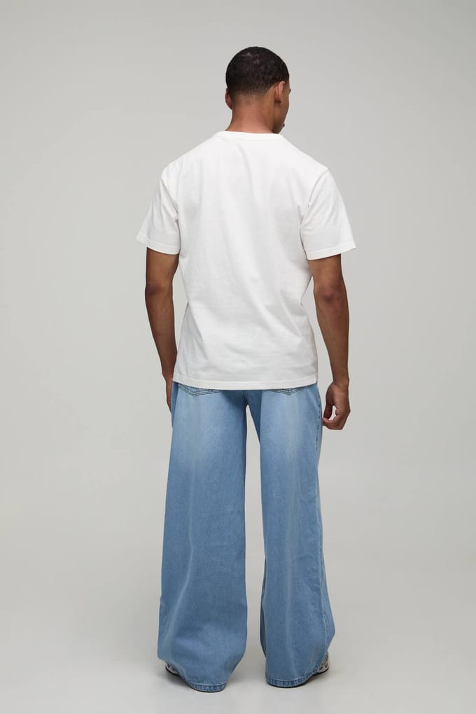 Essential Baggy Fit Rigid Washed Jeans | Light Blue | Size 44R