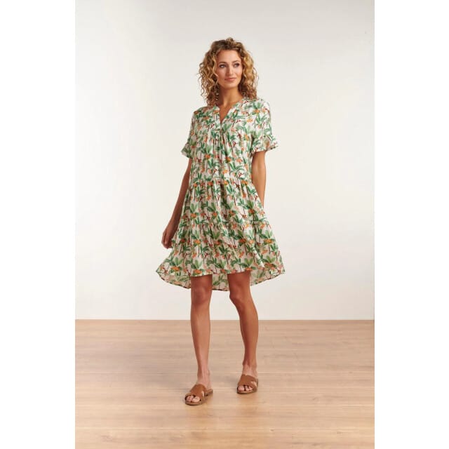 Smashed Lemon 23104 vrouwen vintage strandbloem jurk met korte mouwen |