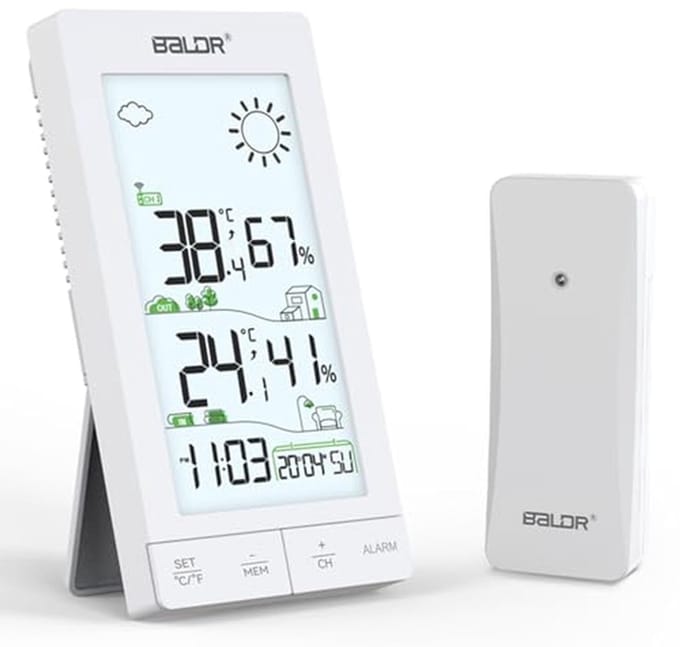 Draadloze Weerstation - Binnen Buiten Sensor - Weer Monitoren - Groot LCD Display - 6 Inch - Wit