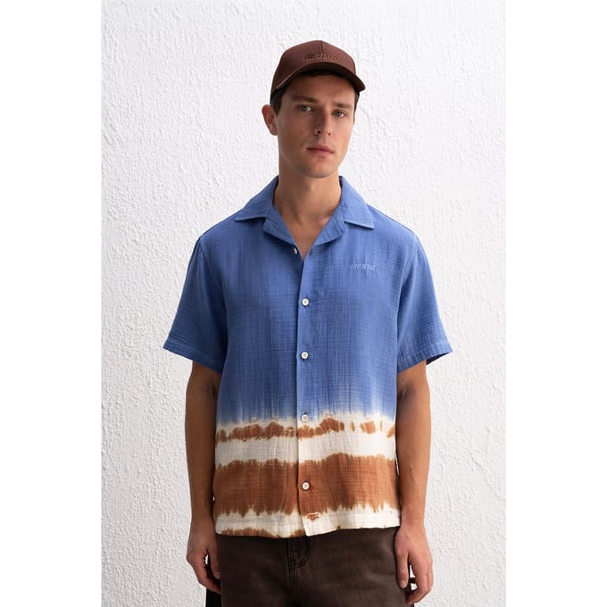 Tie-Dye Korte Mouwen Overhemd met Knopen