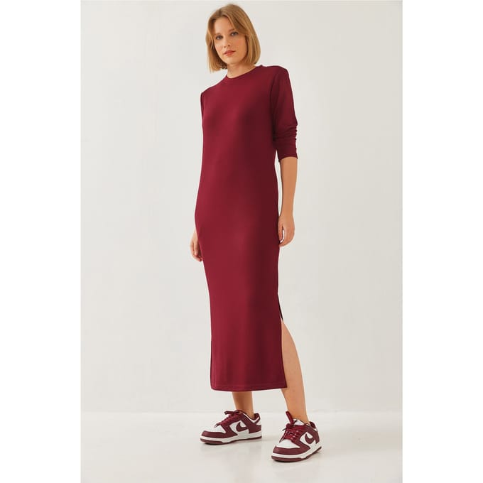 Korte Mouwen Midi-Jurk met Split