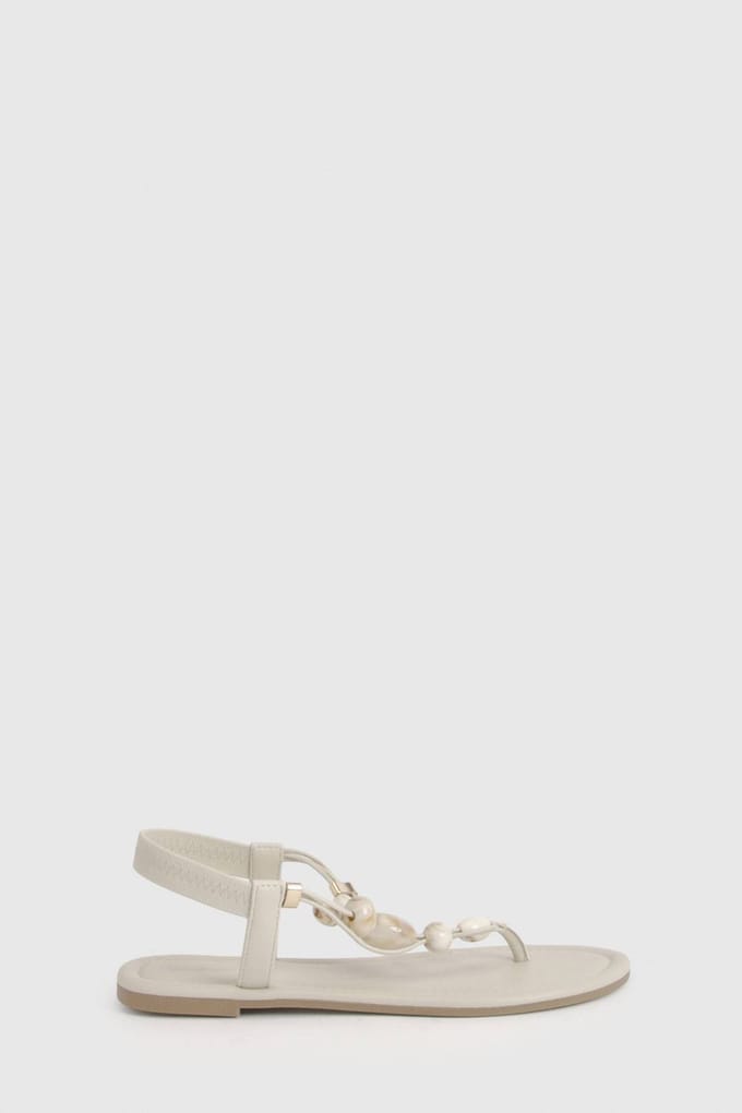 boohoo Dames Sandalen Met Kralentenenpost | Creme | Maat: 36