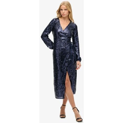 Superdry Maxi Wikkeljurk met Lovertjes Blauw Grootte: 40