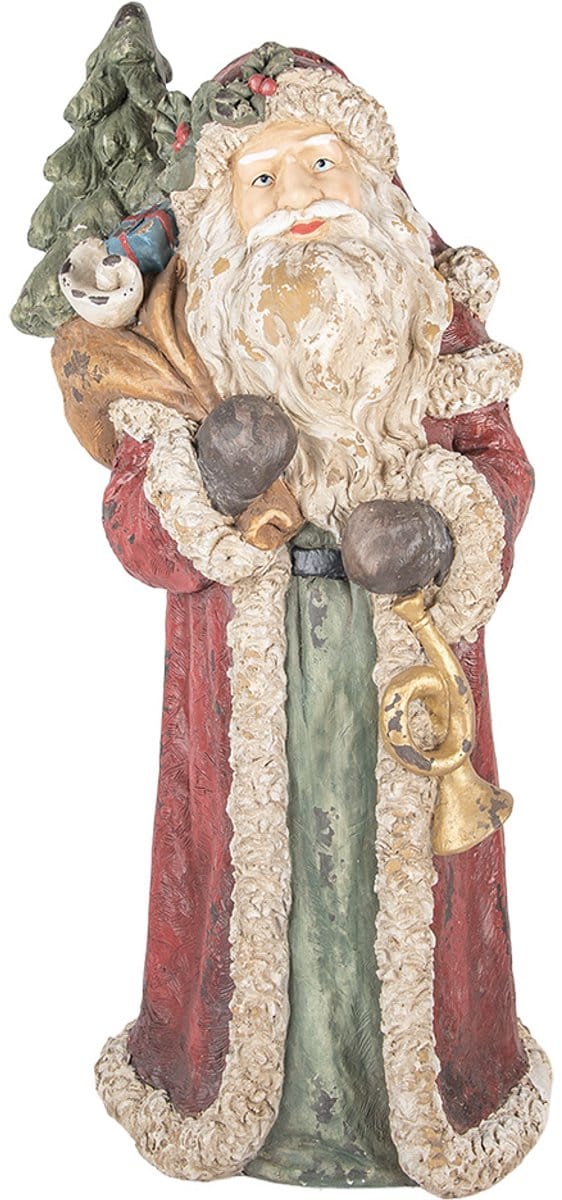 Clayre & Eef Kerstdecoratie Beeld Kerstman 35x28x83 cm Rood Keramiek