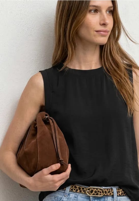 Blousetop met ronde hals en banddetail