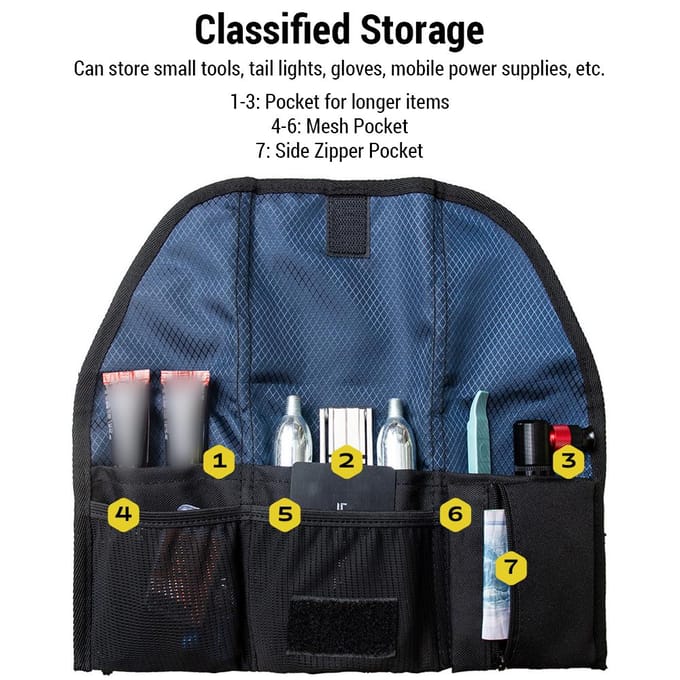 Sac de siège de vélo à dégagement rapide, sac de rouleau d'outils de selle de vélo avec support de selle noir