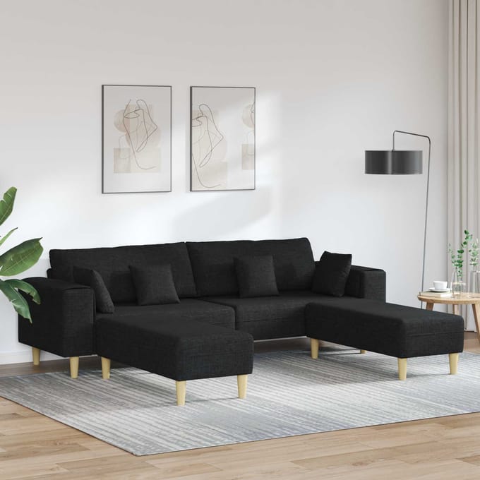 vidaXL Bank met kussen 3 pcs Zwart Stof