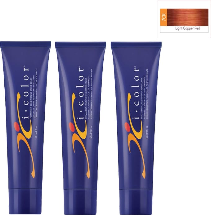 ISO i color Permanent Conditioning Crème Color 60m 7CR Light Copper Red x 3 tubes