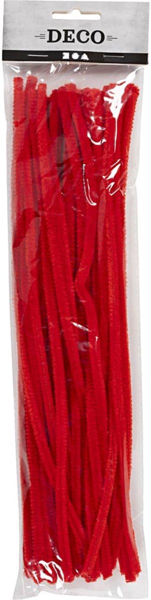 Chenille, L: 30 cm, dikte 6 mm, rood, 50 stuk/ 1 doos