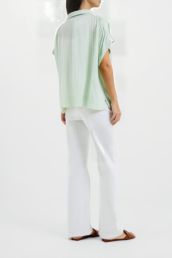 French Connection Birch Seersucker Popover Shirt Aqua Foam Maat: S | Blouses Outlet | Dames | Groen