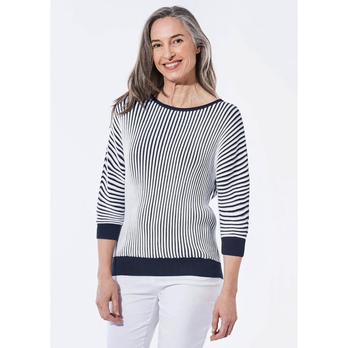 Pullover met vleermuismouwen - marine / wit / gestr. - Gr. 52/54 van Goldner Fashion