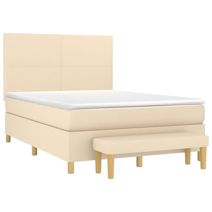 vidaXL - Boxspring - met - matras - stof - crèmekleurig - 140x200 - cm