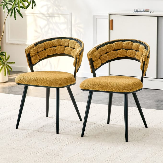 REDOM Eetkamerstoelen Set Van 2 - Ergonomische Rugleuning - Modern - Metaal en Fluweel - Zwart Geel