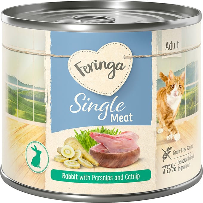 6x200g Single Meat Menu Konijn met Pastinaak & Kattenkruid Feringa Kattenvoer