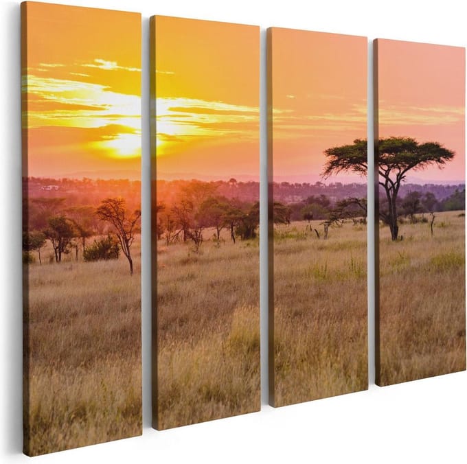 Artaza Canvas Schilderij Vierluik Zonsondergang In De Savanne - 80x60 - Foto Op Canvas - Canvas Print