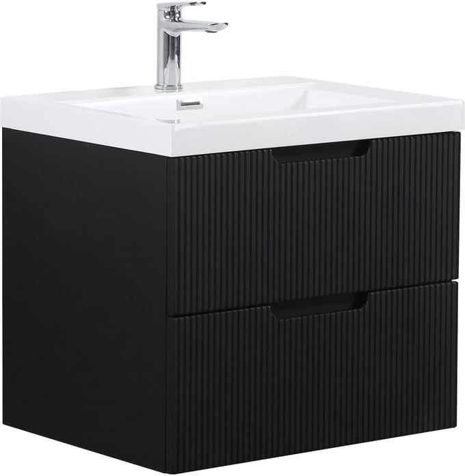 Badplaats Badkamermeubel Set Thermis 60 cm – Mat Zwart – Badmeubel met Wastafel