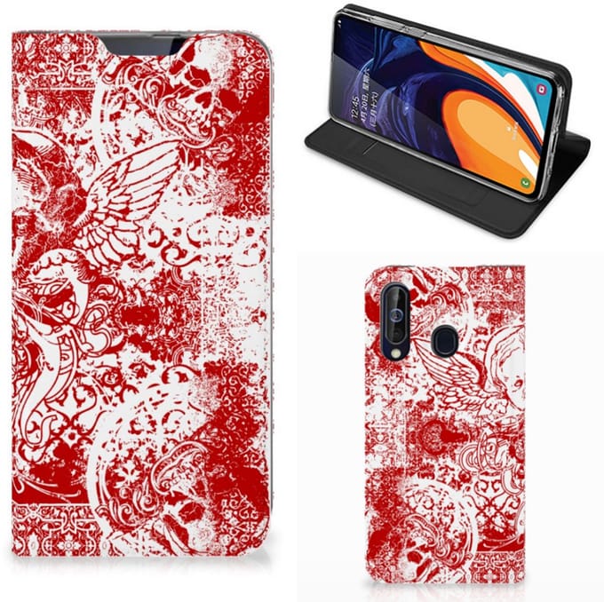 Mobiel BookCase Samsung Galaxy A60 Angel Skull Rood