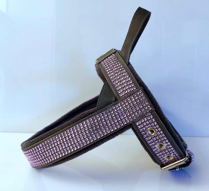 T tuig grijs roze bling anti trek hondentuig