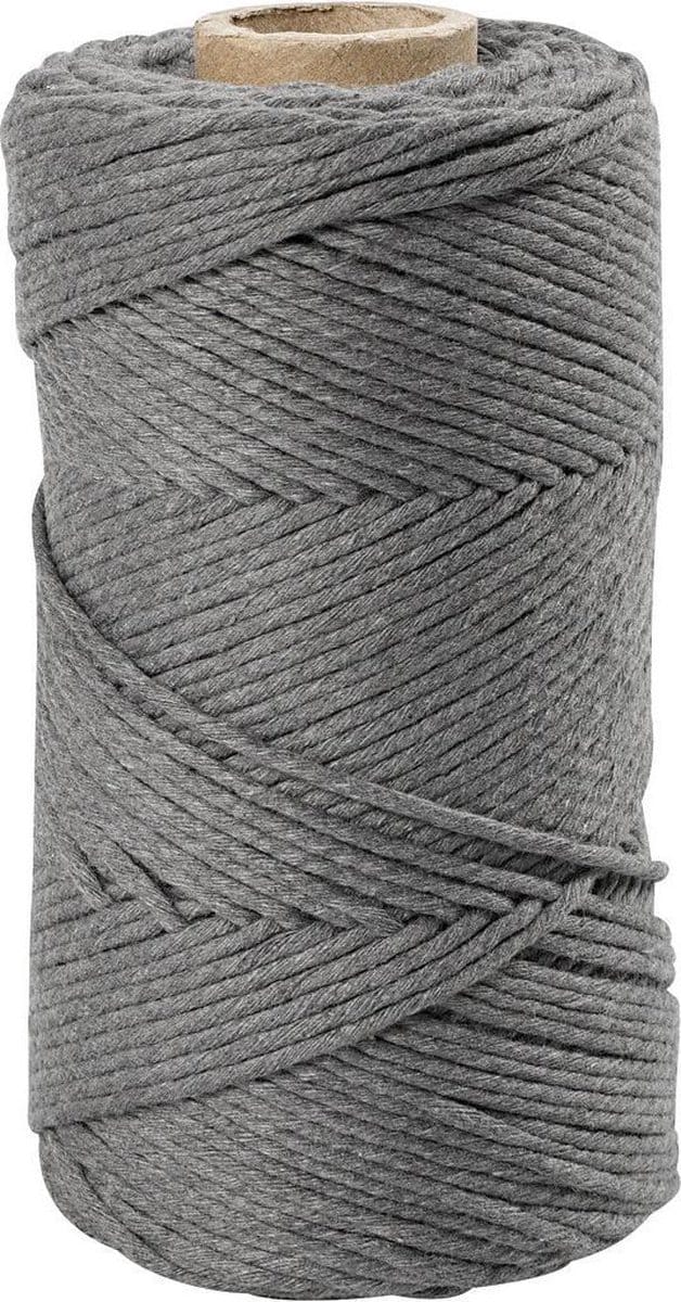 Macramé koord. grijs. L: 198 m. d: 2 mm. 330 gr - 1 rol
