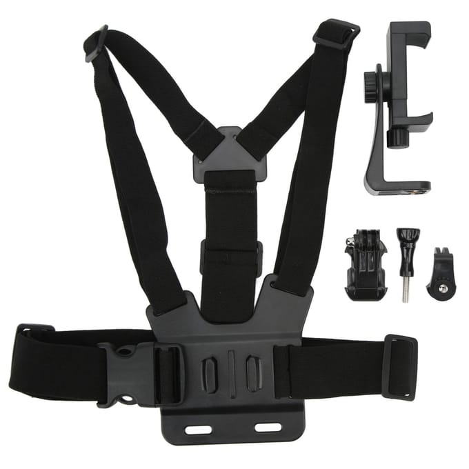 Borstmontage Harnas Riem Verstelbare Mobiele Telefoon Borstharnas Riem met Telefoonhouder voor Live black