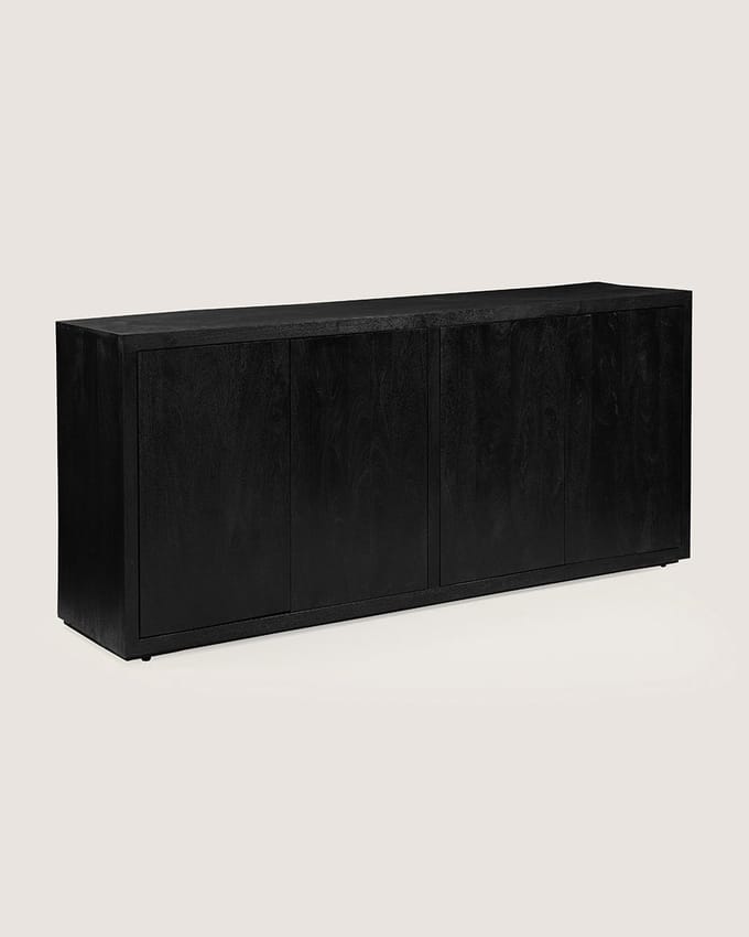 Dressoir 200 cm Mangohout – 4 Deuren – Zwart – Landelijk