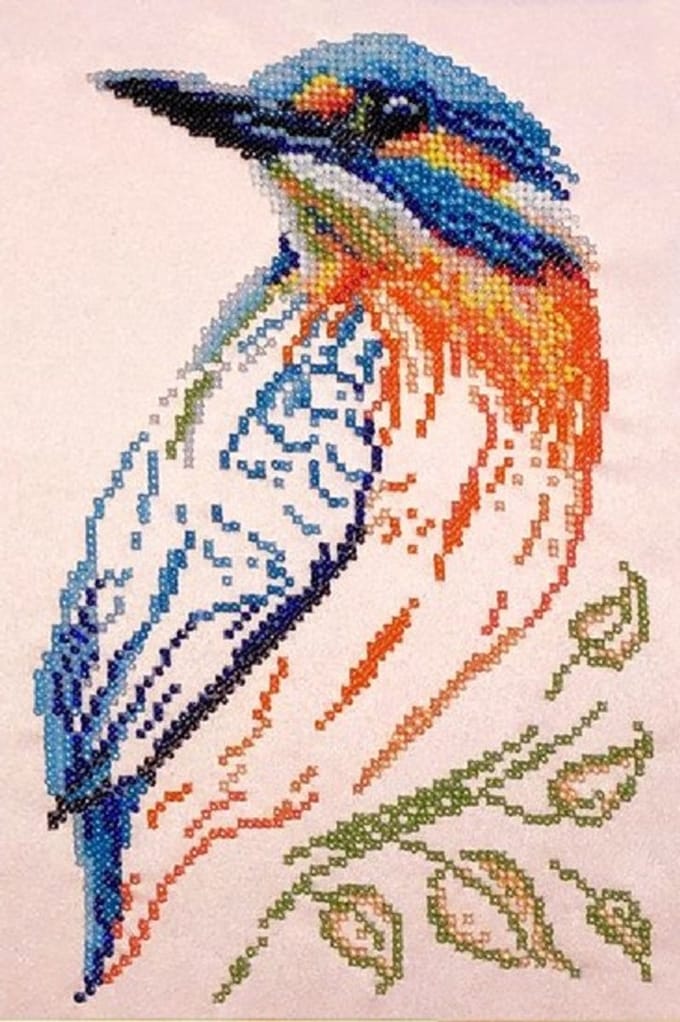 BORDUURPAKKET met kralen/parels - Birdie - Zangvogel - VDV