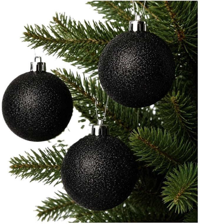 Decoris Kerstballen - 6x st - zwart - glitters - D6 cm - kunststof - kerstversiering - kerstversiering