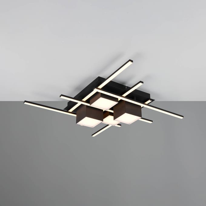 Trio Lighting LED plafondlamp Roger, zwart mat, metaal, CCT, afstandsbediening.