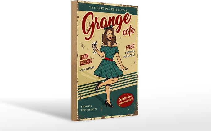 Holzschild Retro 20x30cm Pinup Grange cafe life music