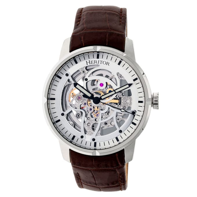 Automatisch skelet horloge Ryder van het merk Heritor Automatic: Leer / Bruin-wit