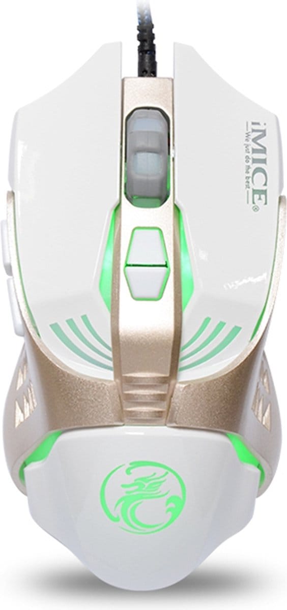 iMICE V5 USB 7 knoppen 4000 DPI bedrade optische kleurrijke achtergrondverlichting Gaming Mouse voor Computer PC Laptop (wit)