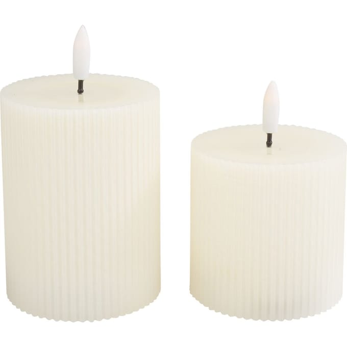 LED echte waskaars "Gegroefd", set van 2, met timer 6/18 uur.