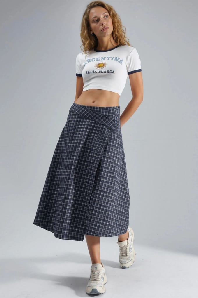 Hoge Taille Geruite Midi Rok