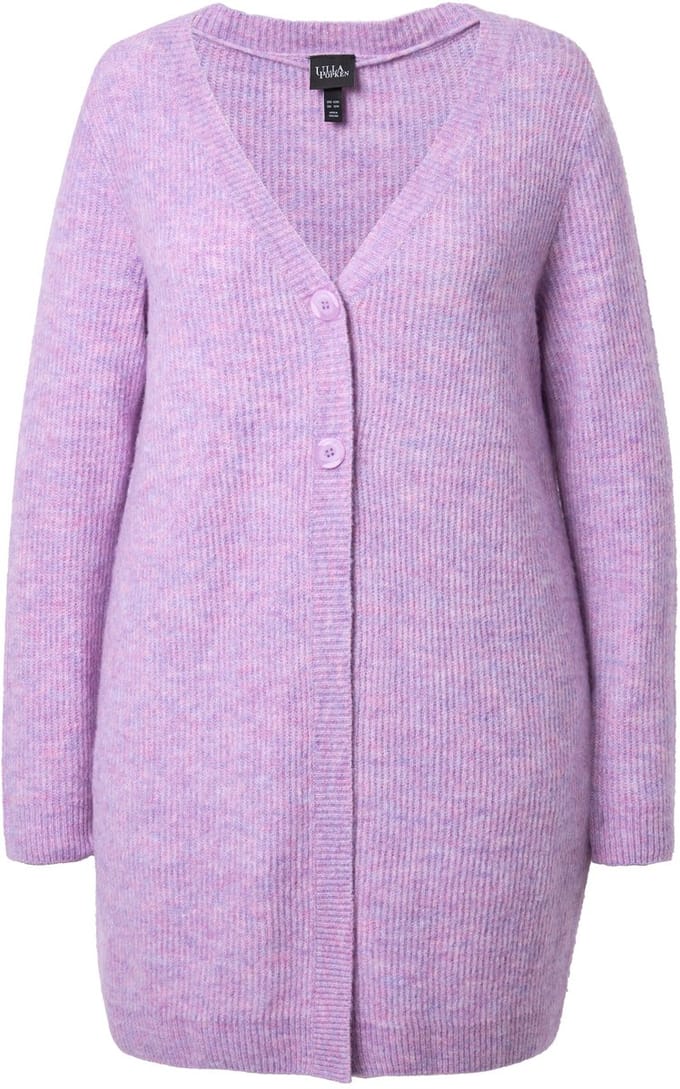 Ulla Popken - Dames - Lang vest ribbreisel V-hals lange mouwen - Licht pruim - Maat 46+