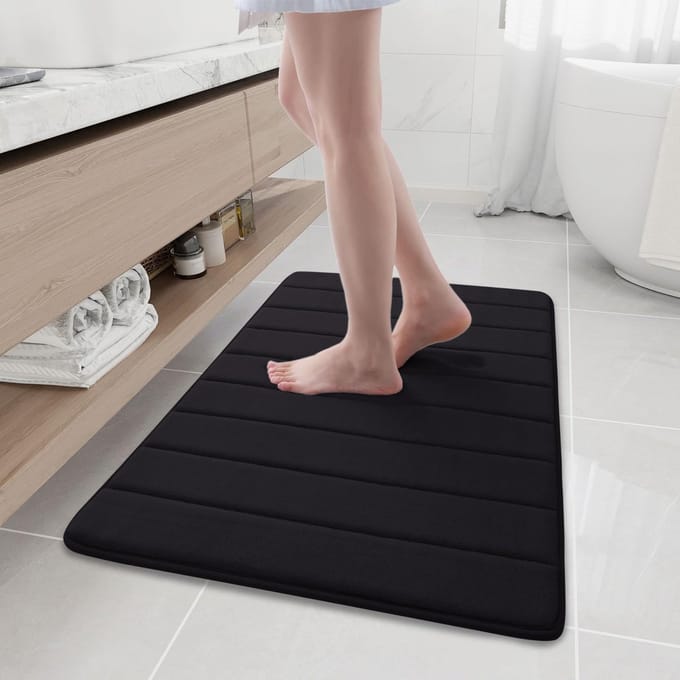 Olanly Badmat Antislip - Memory Foam Badmat - Absorberende Badmat - Douchemat - 61x90 cm - Zwart