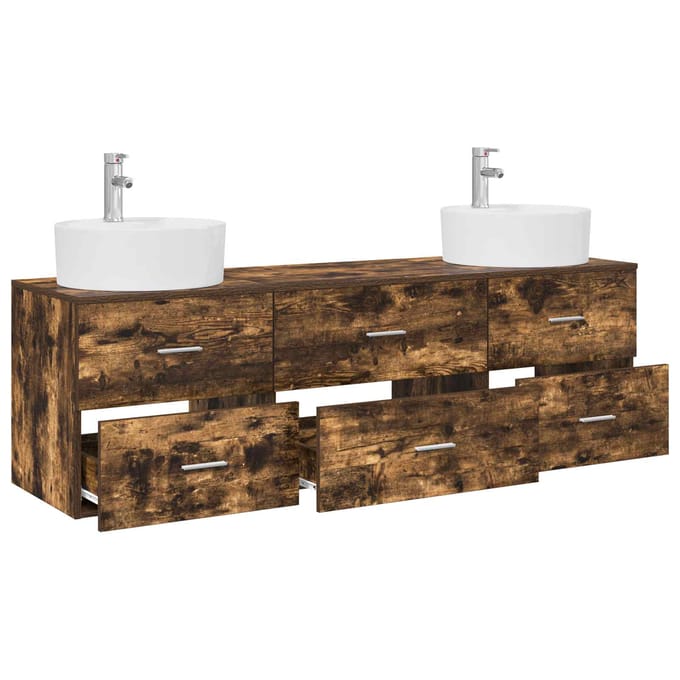 vidaXL - Badkamerkast - set - 3 - st - Gerookt - eiken - 161.5 - x - 44.5 - x - 82 - cm