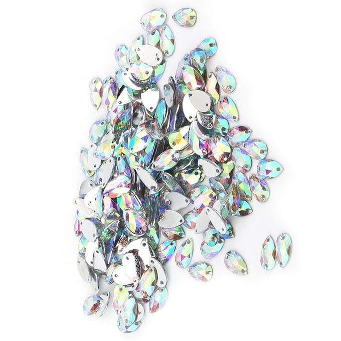 200 pièces Forme Goutte Résine Dos Plat Couture Strass avec Double Trous Décoration(Multi couleur) white